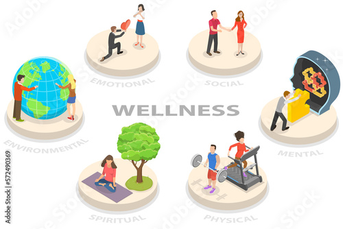 Fotografie 3D Isometric Flat  Conceptual Illustration of Six Dimensions Of Wellness