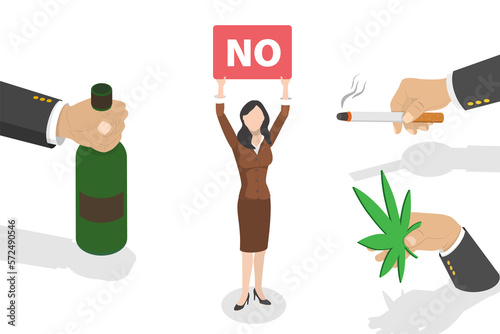 Obraz na plátně 3D Isometric Flat  Conceptual Illustration of Bad Habits Refusal