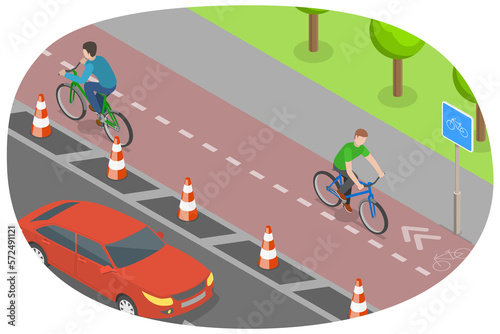 Tablou pe pânză 3D Isometric Flat  Conceptual Illustration of Bicycle Path