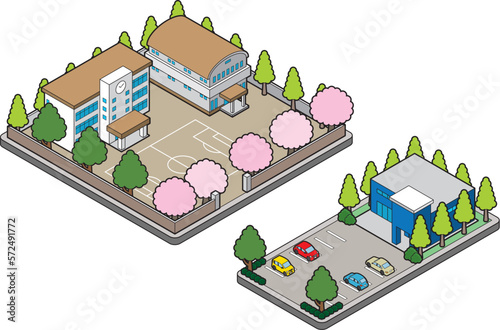 建物の立体的なイラスト. 街並みの景観.