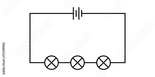Draw a schematic diagram of three bulbs connected in series.