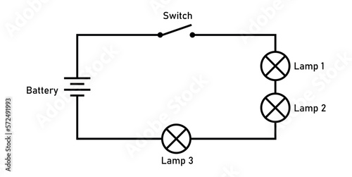 Draw a schematic diagram of three bulbs connected in series.