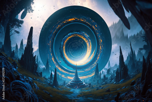 Beautiful and colorful spiral on the sky, fantasy art illustration. Generative AI design