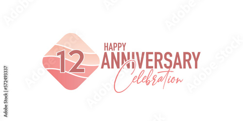 Vector 12 years anniversary logo vector illustration design celebration with pink geometric design