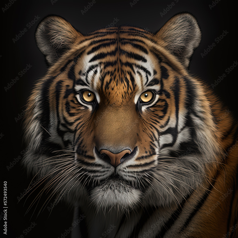 Portrait of a male lion with dark mane, closeup. Generative AI Portrait of a male lion with dark mane, closeup. Generative AI