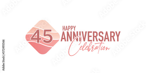 Vector 45 years anniversary logo vector illustration design celebration with pink geometric design