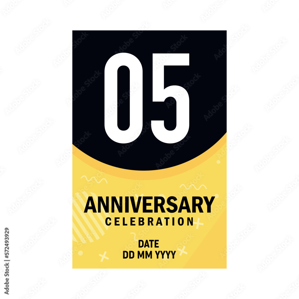 Fototapeta premium 05 years anniversary invitation card design, modern design elements, white background vector design