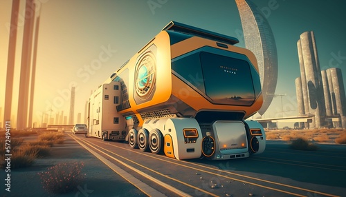 Smart logistics, Innovation future of transport, Modern city with Generative AI Technology. © Tech Hendra