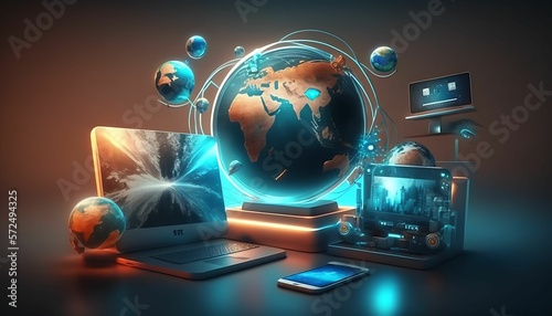 Tech modern devices and connected to digital planet earth with Generative AI Technology.