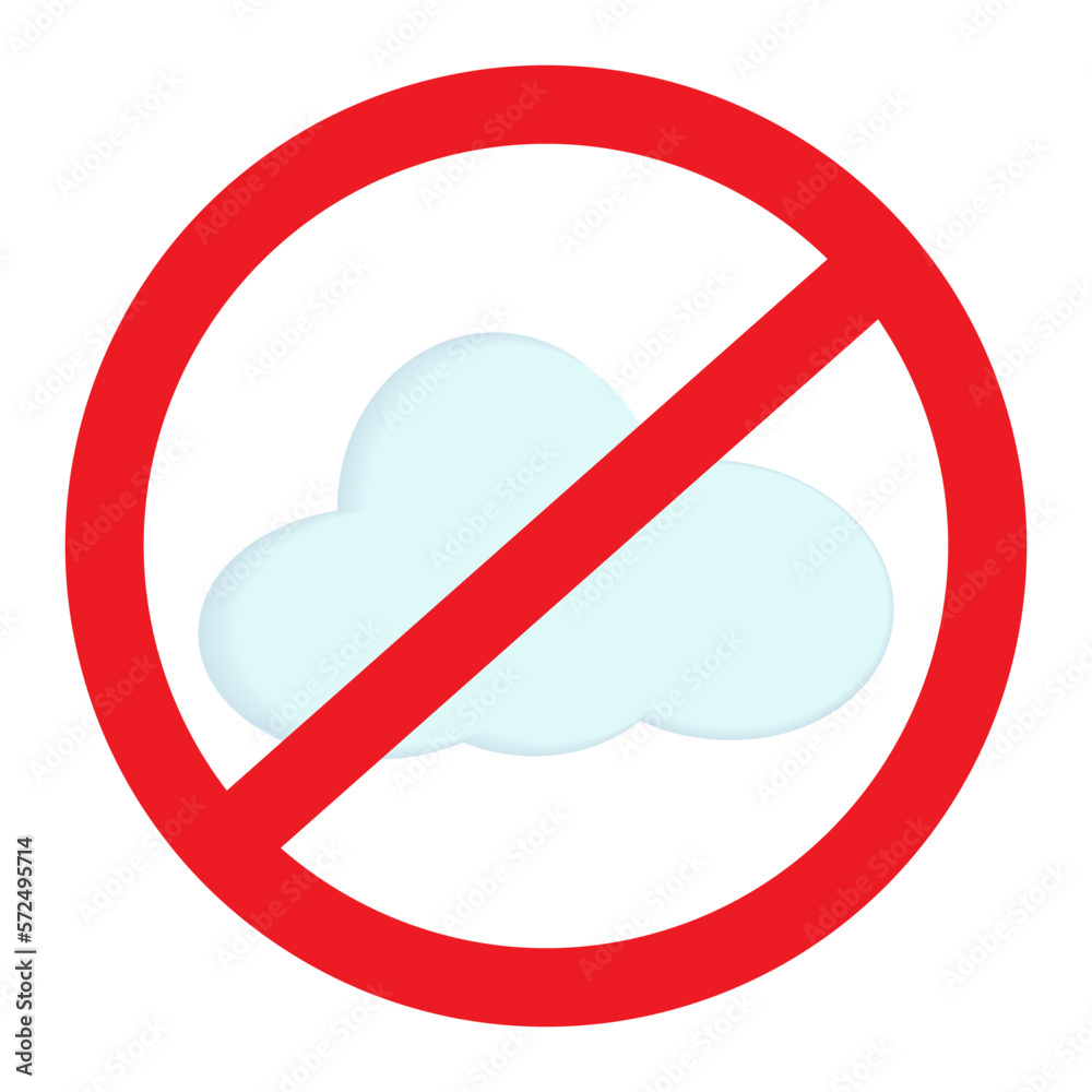 Cloud in 3d style under the prohibition sign. Sticker. Icon. Isolate. Seasons change. Springtime Cloud in 3d style under the prohibition sign. Sticker. Icon. Isolate. Seasons change. Springtime