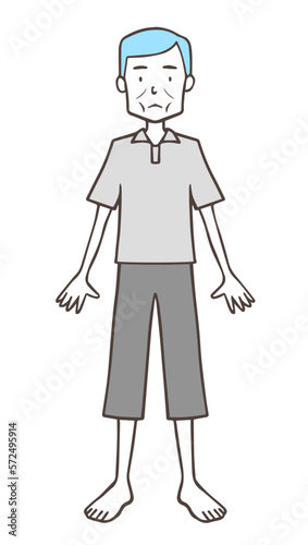 裸足の痩せている中年男性、シンプル