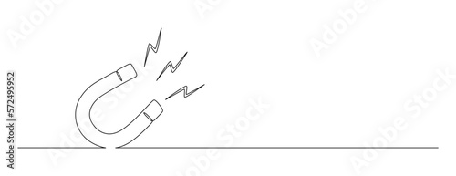One continuous line drawing of magnet. Client and talent attraction concept in simple linear style. Symbol of hr hiring and recruiting in Editable stroke. Doodle vector illustration