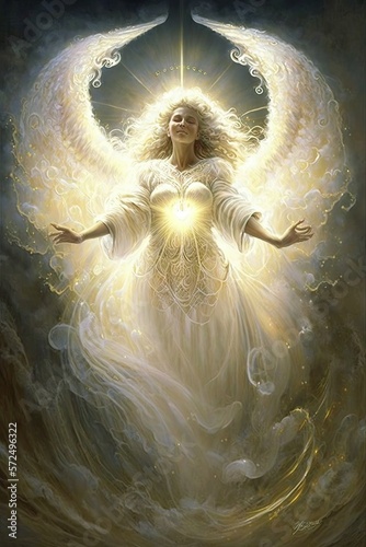 Golden Angel, AI Generated Image of a Beautiful Golden Angel Ascending into Heaven