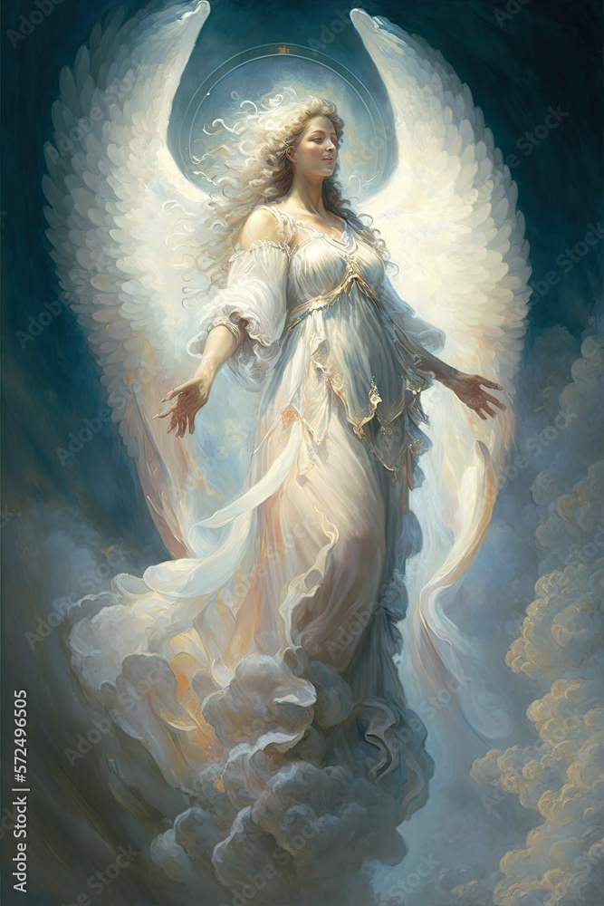 Traditional Angel Ascending into Heaven, AI Generated Image of an Angel in  the Clouds Stock Illustration | Adobe Stock