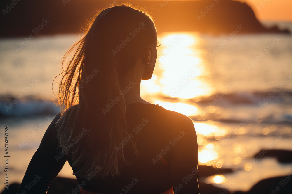 woman meditating by the sea, Generative AI