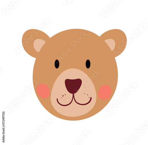 Cute bear head. Forest dweller, toy or mascot for children. Fauna and wild life, mammal and predator. Design element for invitation and greeting postcards. Cartoon flat vector illustration
