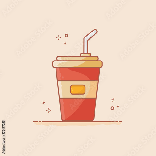 Soft drink vector graphic illustration with straw designed in flat cartoon style. Soft drink icon. Soft drink tumblers. Can be used for drink menu books, culinary theme social media posts. 