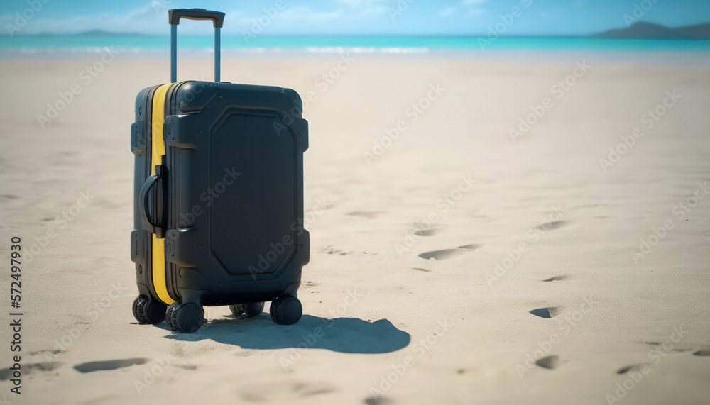 A sleek black suitcase for an island getaway by the sea A sleek black suitcase for an island getaway by the sea