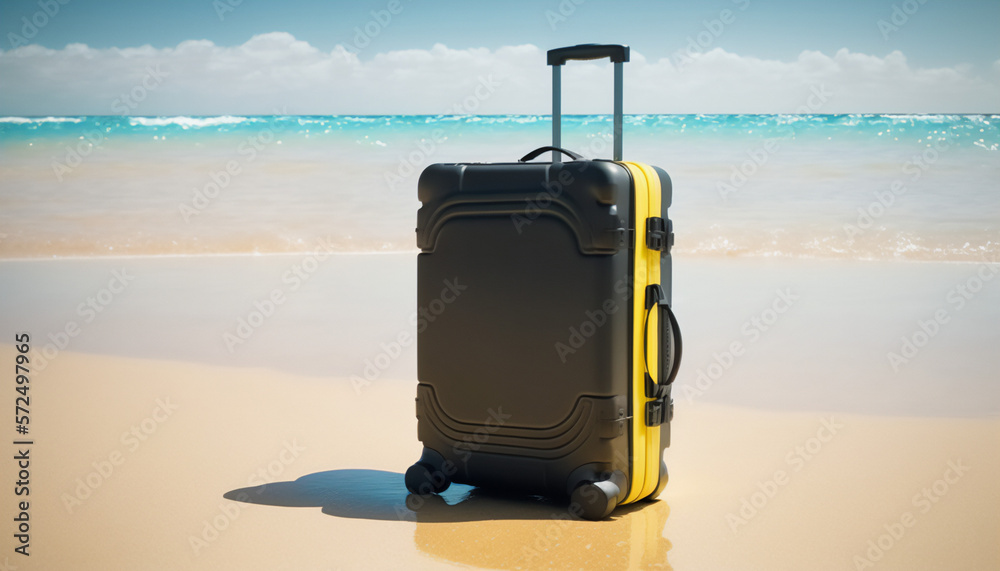 A black suitcase enjoying the sea breeze on the beach A black suitcase enjoying the sea breeze on the beach