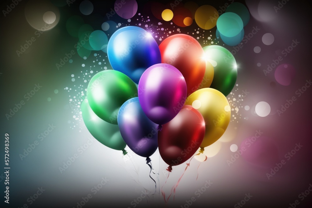 Colorful Balloons in the Air: Celebrate with Bokeh Decorations, generative ai