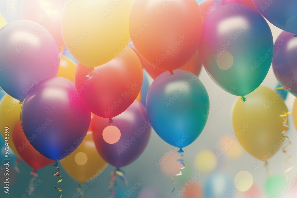 Colorful Balloons in the Air: Celebrate with Bokeh Decorations, generative ai