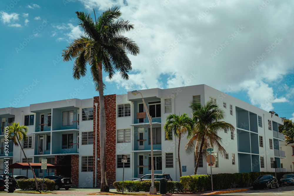 Obraz premium trees in front of a building Miami Beach 