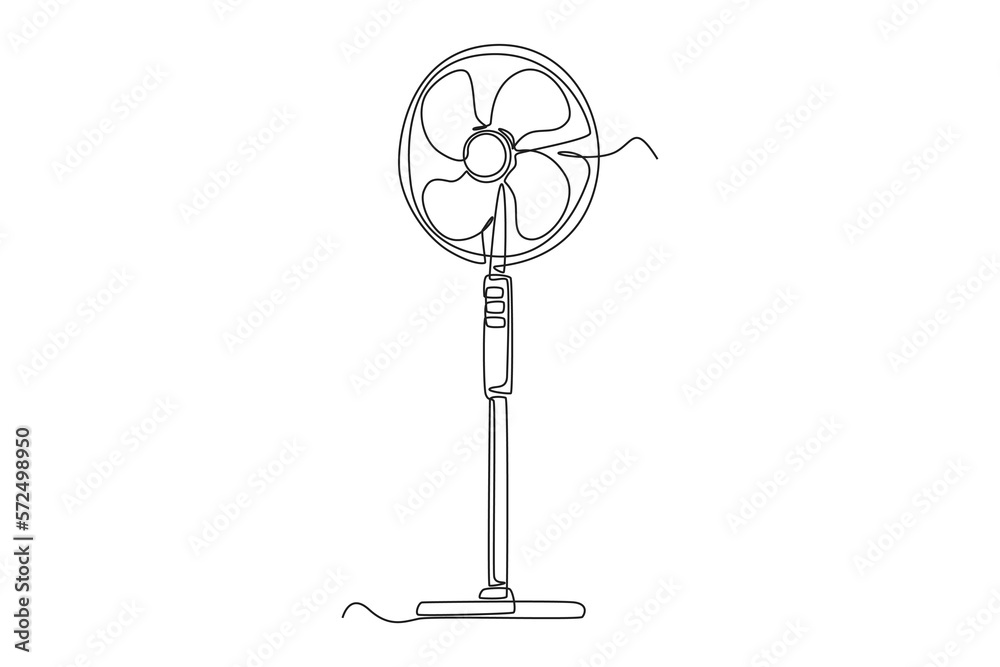 Obraz premium Single one line drawing standing fan. Electricity home appliance concept. Continuous line draw design graphic vector illustration.