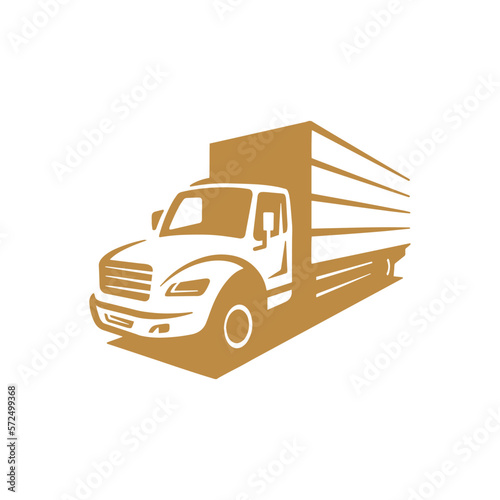 Freight truck line art illustration. Box truck vector icon