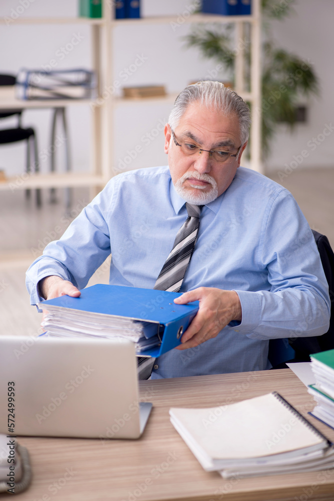 Old male employee working in the office Old male employee working in the office