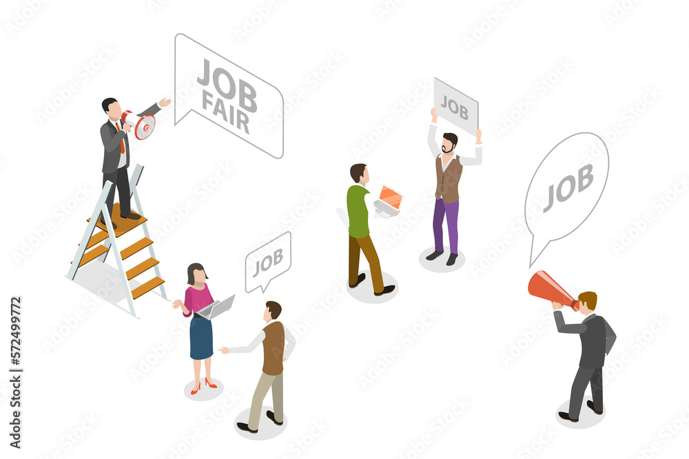 3D Isometric Flat  Conceptual Illustration of Job Fair
