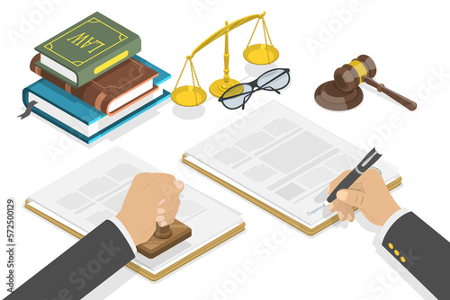 3D Isometric Flat Conceptual Illustration of Legal Document