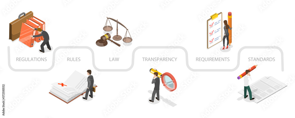 3D Isometric Flat Conceptual Illustration of Regualatory Complience 3D Isometric Flat Conceptual Illustration of Regualatory Complience