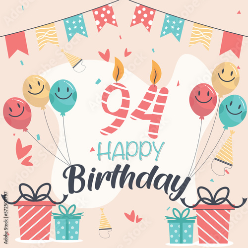 Canvas Print Vector 94th happy birthday vector design for greeting cards and poster with balloon and gift box design