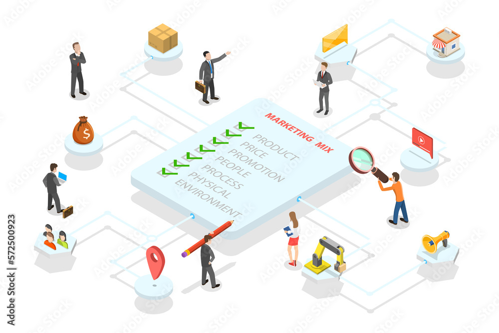 3D Isometric Flat Conceptual Illustration of 7 PS Marketing Mix 3D Isometric Flat Conceptual Illustration of 7 PS Marketing Mix