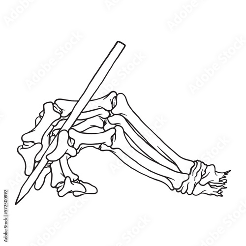 coloring illustration of skeleton hand writing