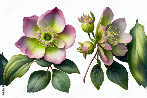 Hellebore Flowers, Illustration, Generative AI