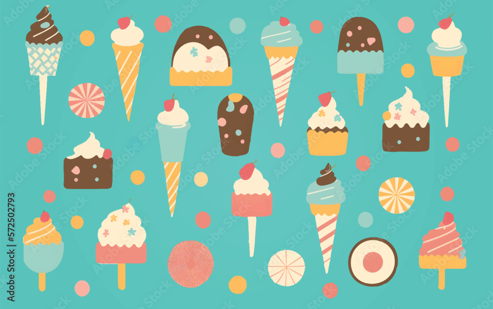 pattern with cute sweets, vector illustration