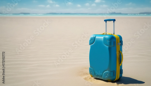A blue suitcase waiting for a day of exploration on the beach