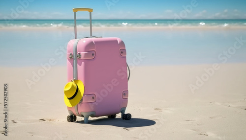 A pink suitcase filled with sunshine and ocean breezes photo