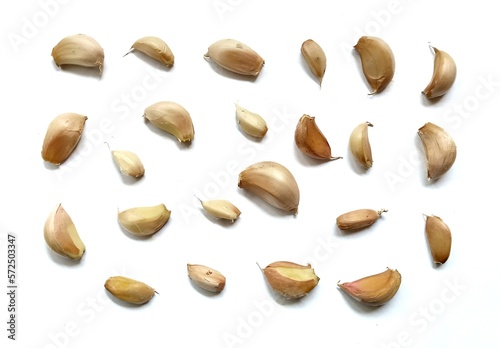 Fresh garlic isolated on a white background. Spices, kitchen ingredients, cooking spices, healthcare, ingredients.