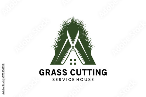 Lawn house logo design with letter A concept, lawn care logo vector illustration