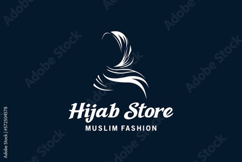 Muslim fashion hijab logo design with simple negative space, beautiful headscarf for Muslim women