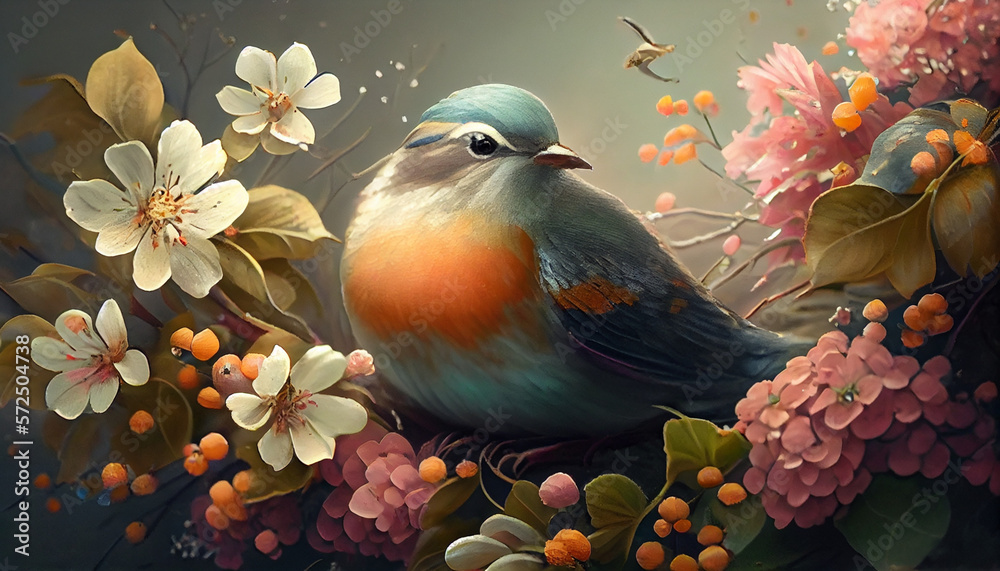 Spring Time with Birds. Generative AI.