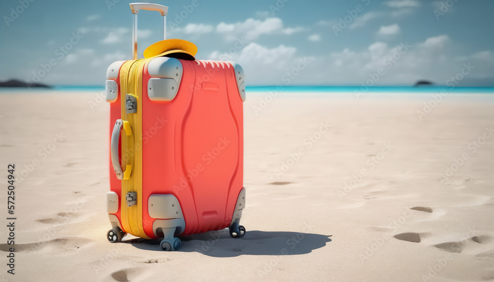 A red suitcase, the perfect beach companion