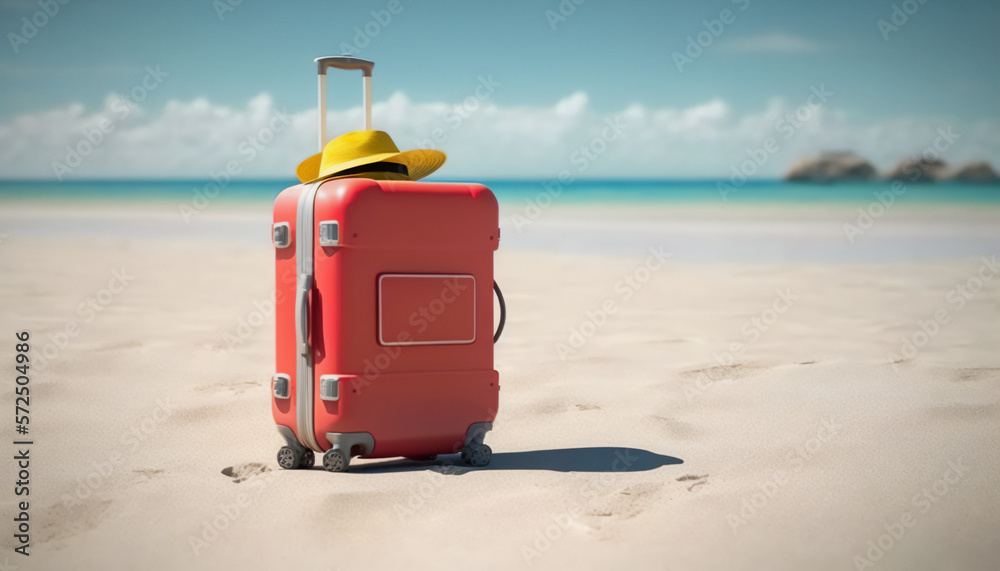 A sleek red suitcase for the wanderlust beach bum A sleek red suitcase for the wanderlust beach bum