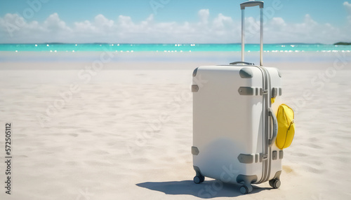 A white suitcase resting on the beach - a peaceful scene