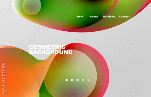 Landing page abstract liquid background. Flowing shapes, round design and circle. Web page for website or mobile app wallpaper