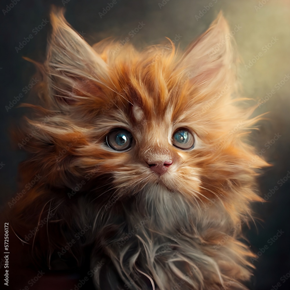 small fluffy red Maine Coon kitten