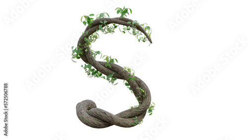 Tree grow or vine in the shape of the English text. Letter font S. 3D Render. © oatintro