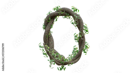 Tree grow or vine in the shape of the English text. Letter font O. 3D Render.